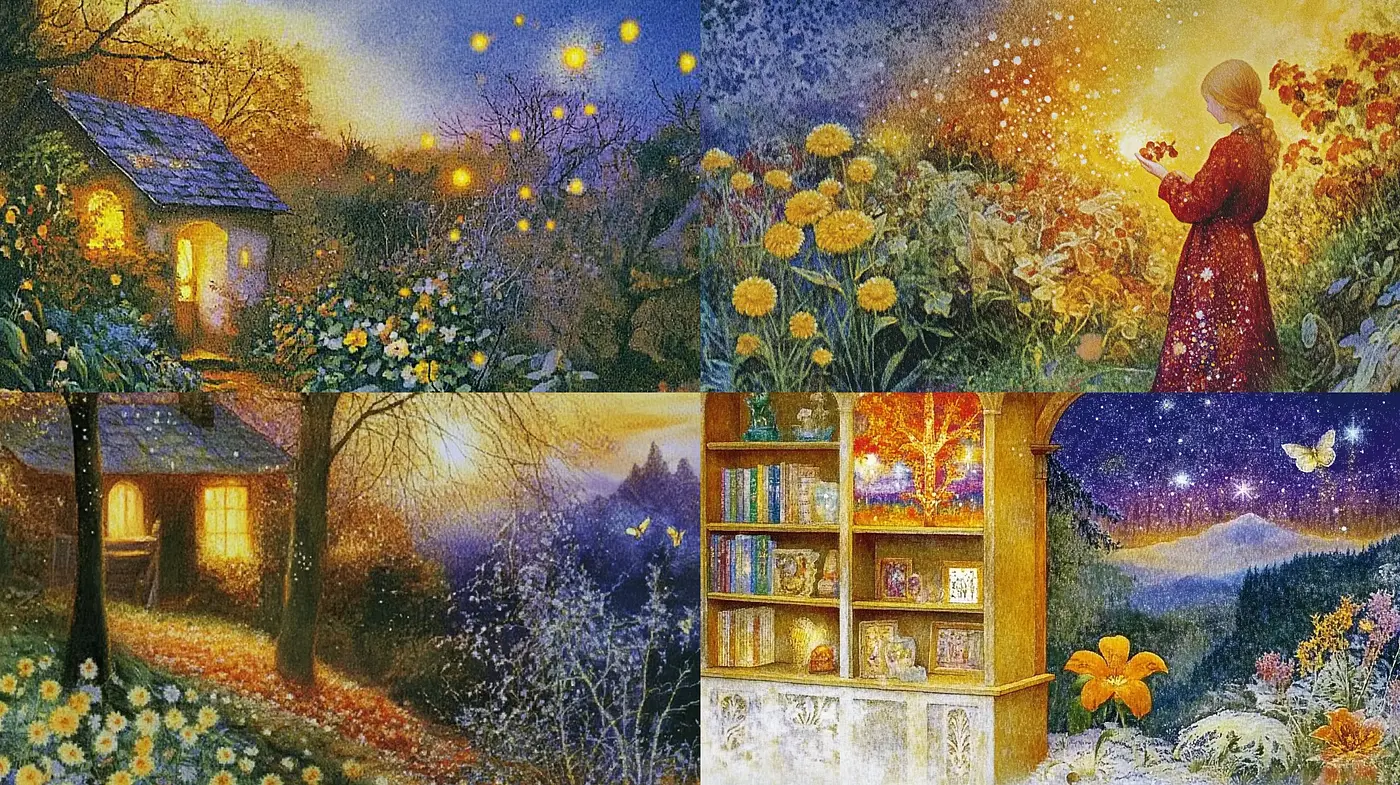 Enchanted Twilight: A Symphony of Starlight and Blossoms - Midjourney sref style