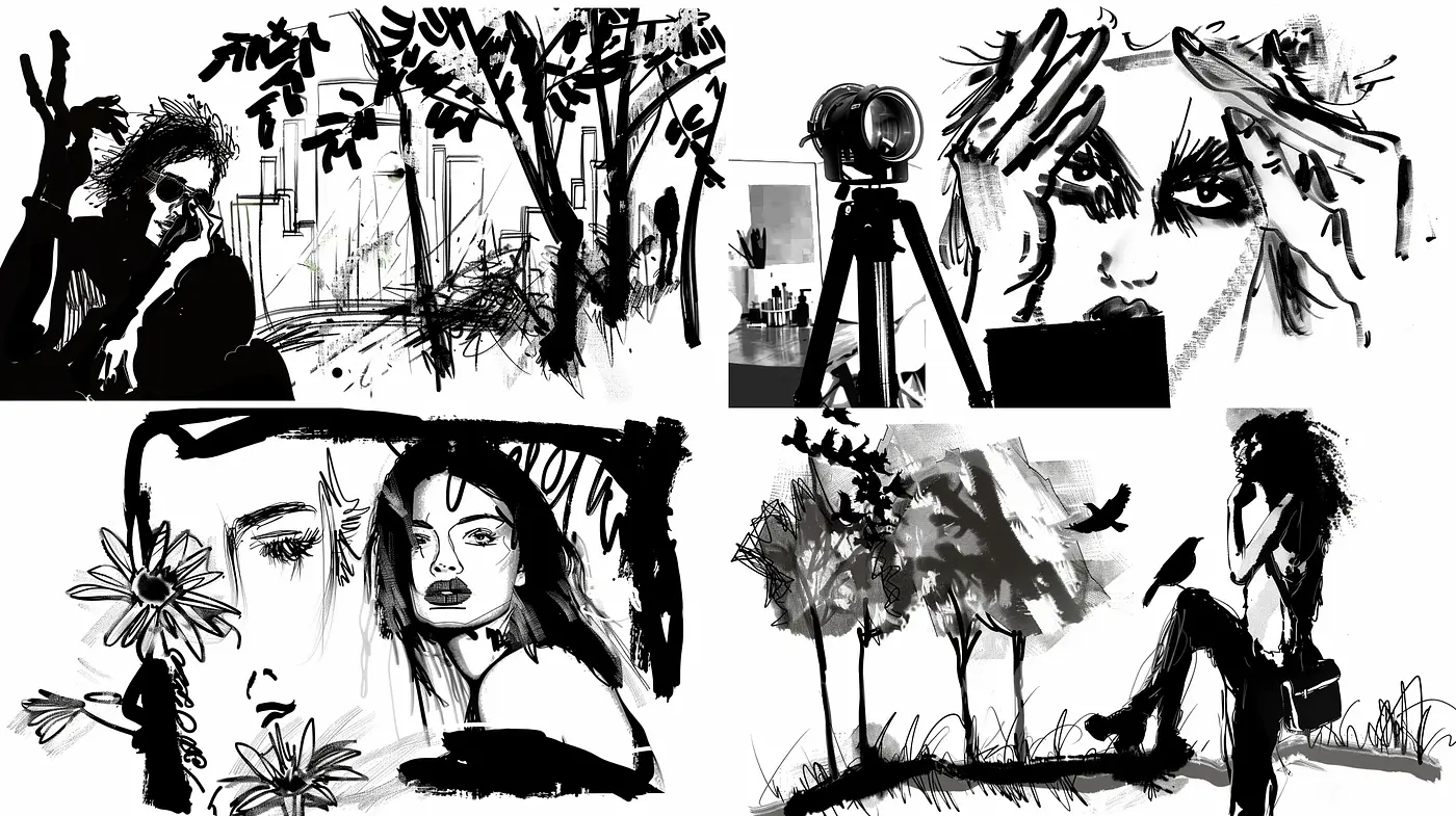 Monochromatic Expressive Brushwork - Midjourney sref style