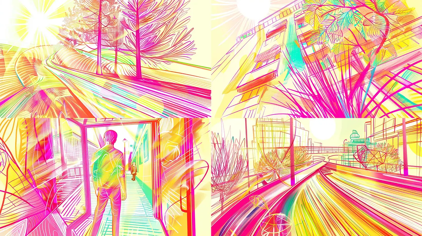 Radiant Neon Lines and Expressionist Panorama - Midjourney sref style
