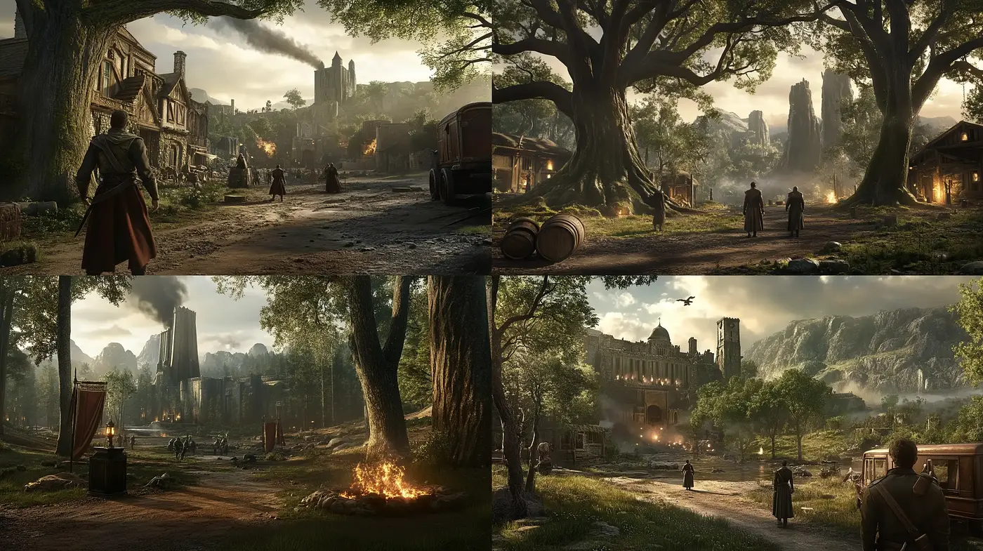 Consistent Elements of Twilight Serenity in a Stylized Historical Setting - Midjourney sref style