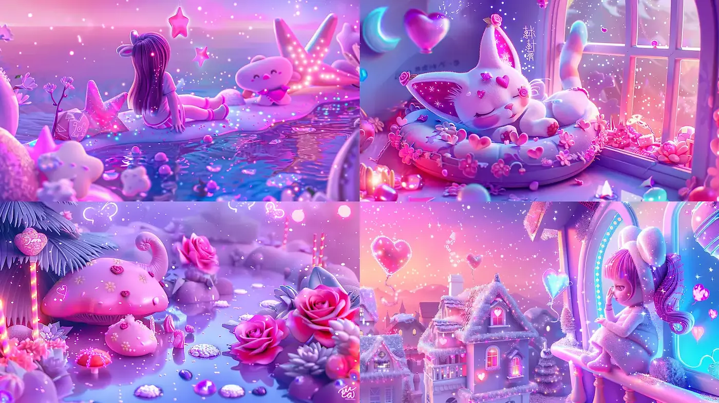 Whimsical pastel dreamscapes infused with playful elements - Midjourney sref style