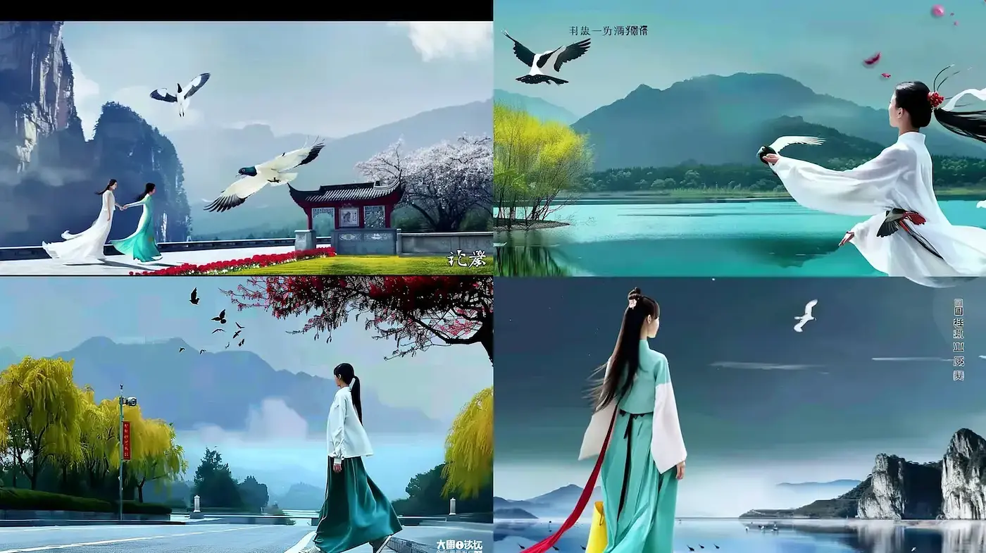 Serene Landscapes with Ethereal Figures: A Harmonious Blend of Nature and Culture - Midjourney sref style