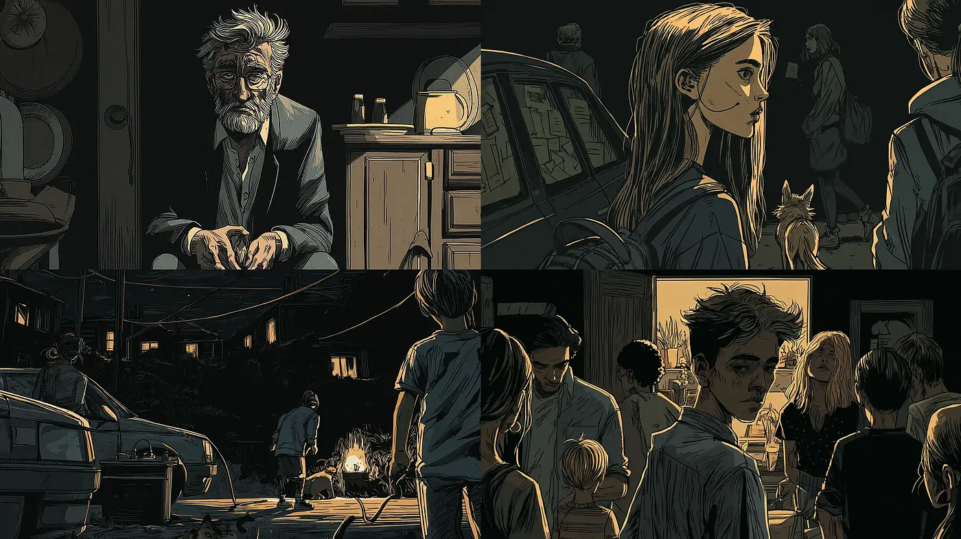 Chiaroscuro Narrative Exploration with an Introspective Mood - Midjourney sref style
