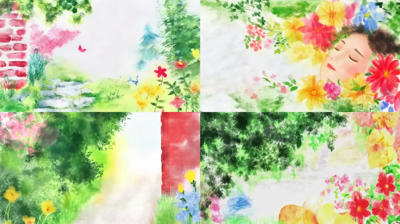 Ethereal Garden Dreamscapes in Watercolor Hues - Midjourney sref style