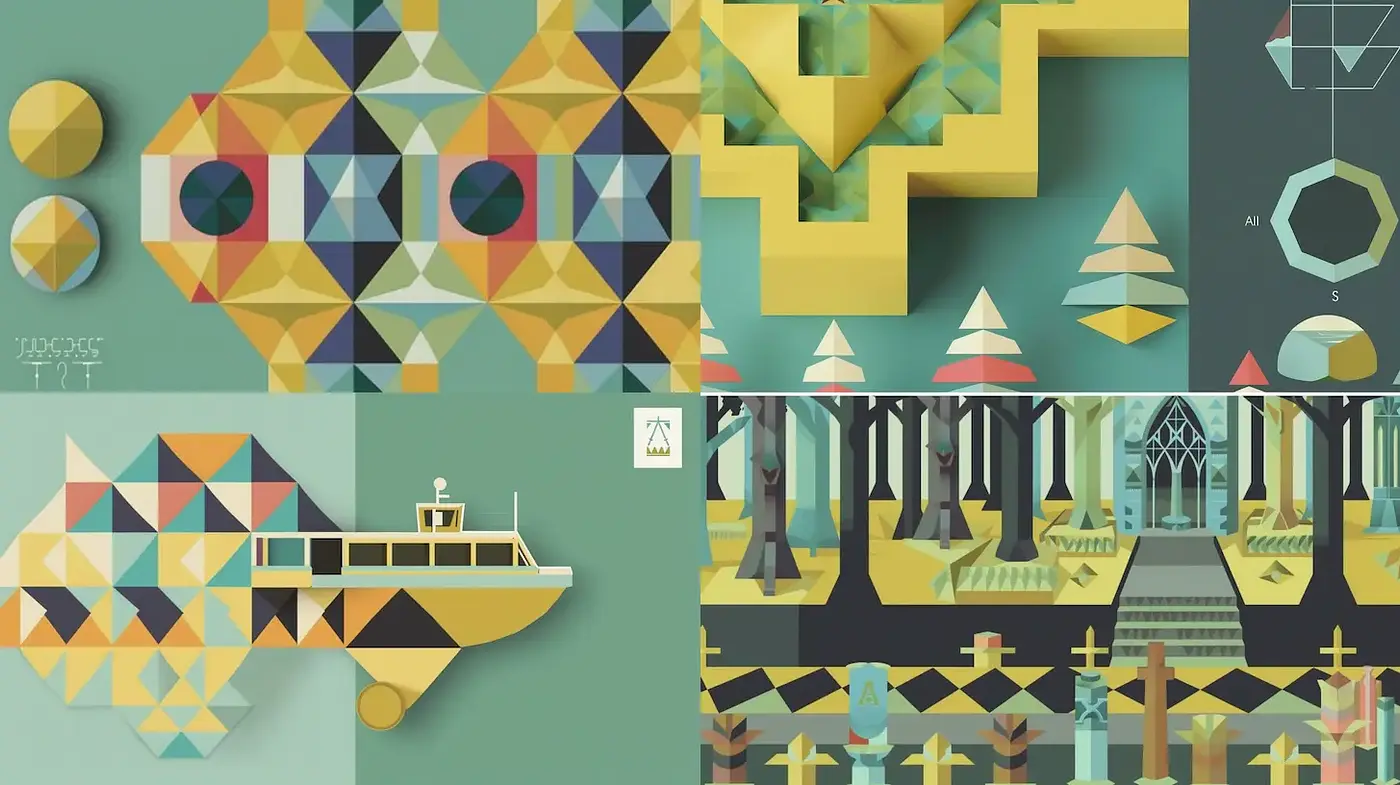 Geometric Minimalism with a Playful Color Scheme - Midjourney sref style