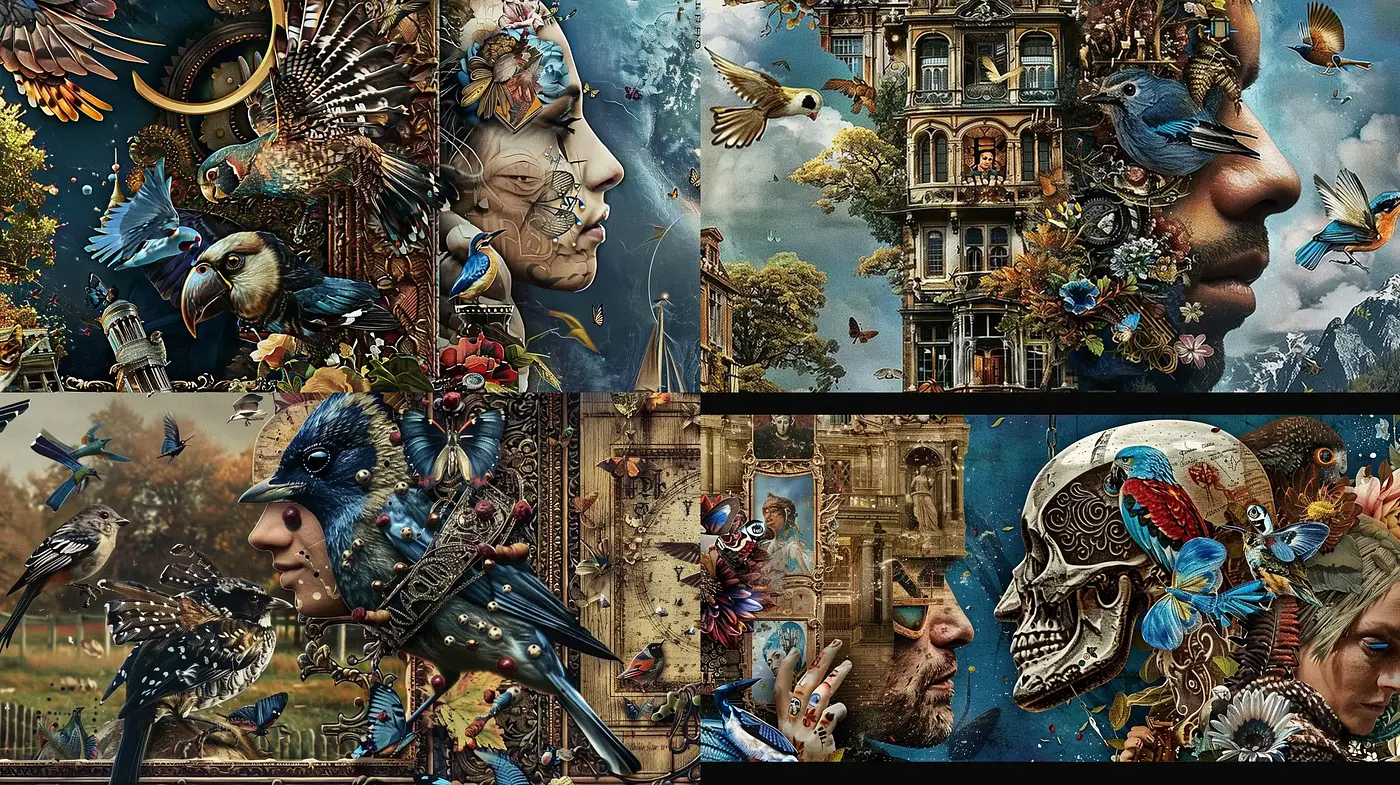 Surreal Fusion of Natural Elements with Classical Imagery - Midjourney sref style