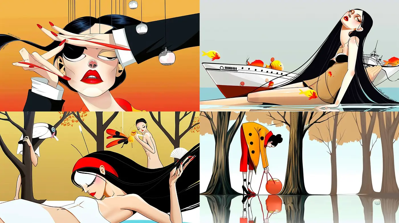 Sleek and Stylized Modern Elegance with a Pop Art Twist - Midjourney sref style
