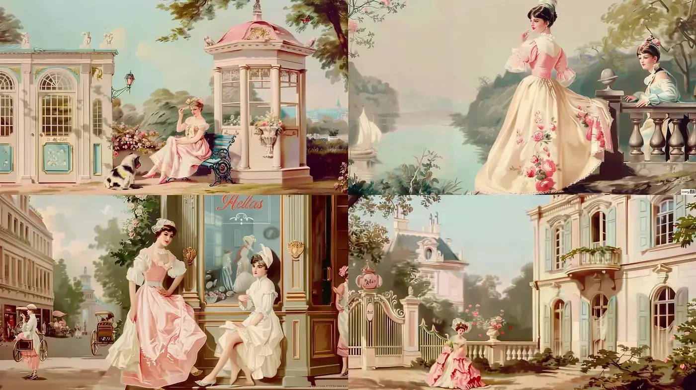 Charming Romanticism with Soft Pastel Hues and Decorative Elegance - Midjourney sref style