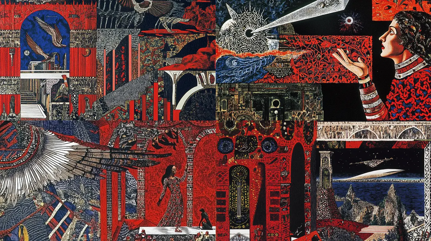 Ornate Tapestry of Mythos: A Collage of Cultural Artistry - Midjourney sref style