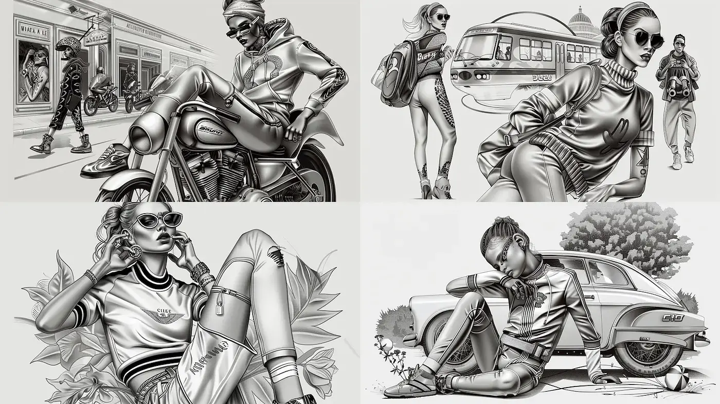 Stylized Monochrome Realism with Urban Influences - Midjourney sref style