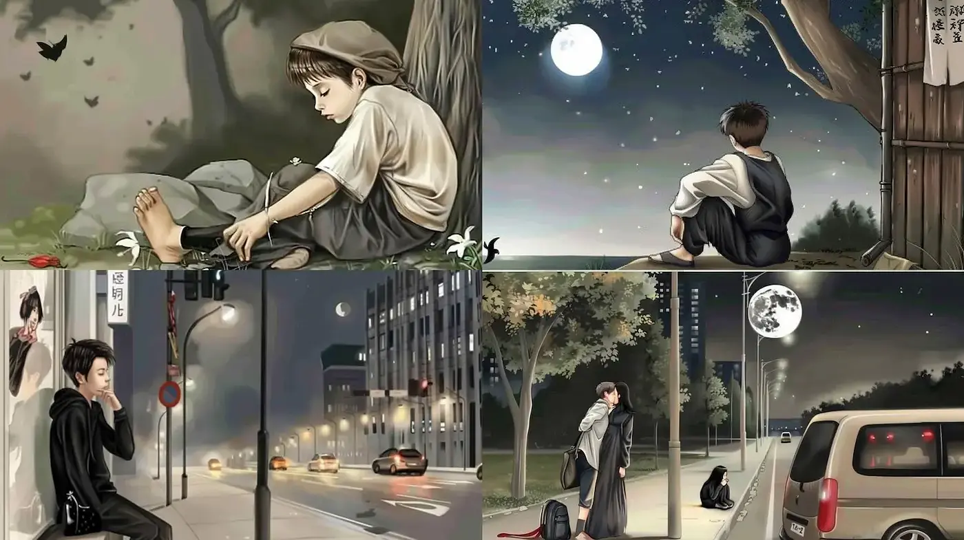 Melancholic Scenes Reflecting Solitude and Urban Life - Midjourney sref style