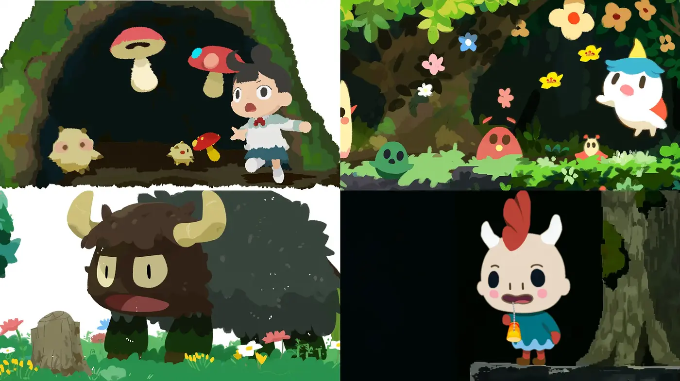 Enchanted Forest Whimsy: A Cohesive Blend of Anime-inspired Digital Painting - Midjourney sref style