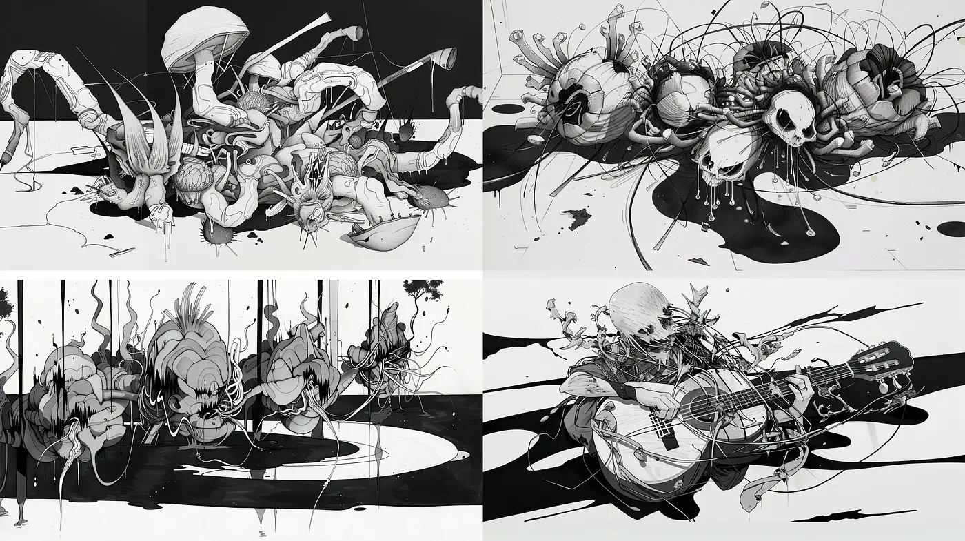Monochromatic Symphony of Abstract Dynamism - Midjourney sref style