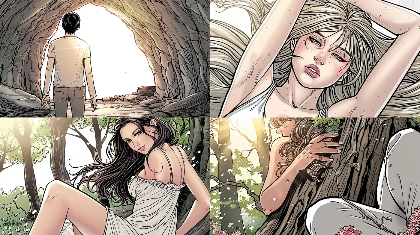 Lustrous Graphic Novel Elegance with a Romantic Fluidity - Midjourney sref style