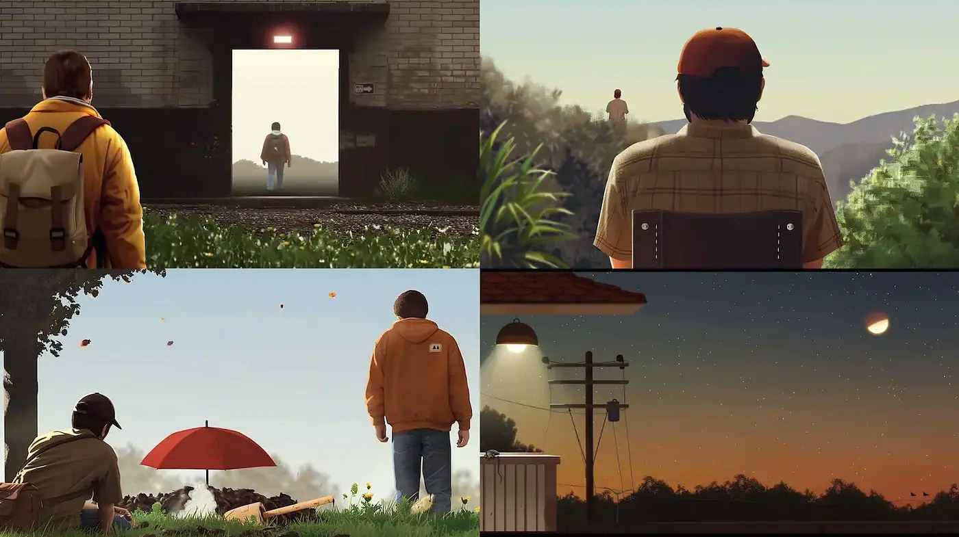 Consistent Visual Style with a Modern Nostalgic Touch in Various Outdoor Settings - Midjourney sref style