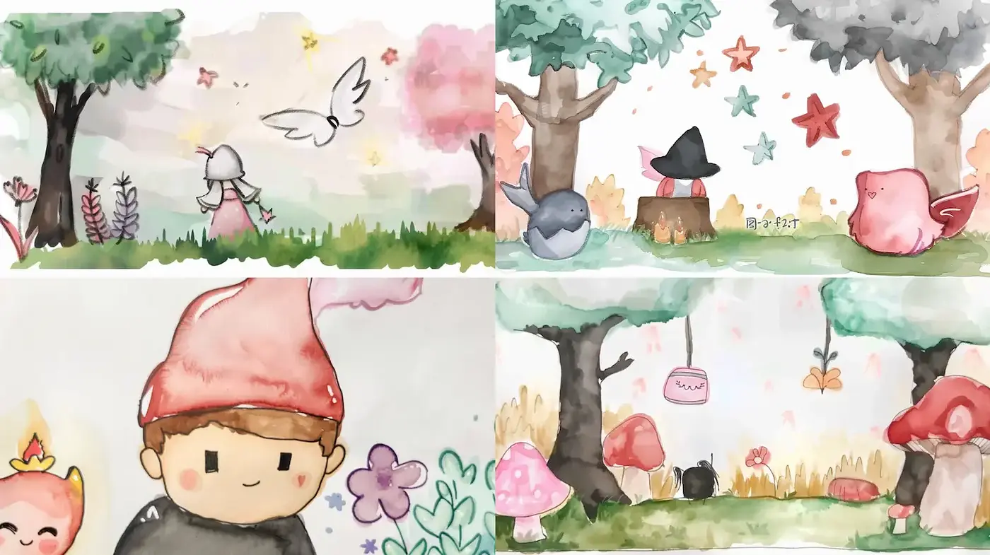 Whimsical Watercolor Dreamscapes with a Playful Aesthetic - Midjourney sref style