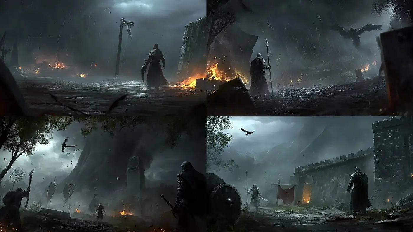 Dramatic Noir Fantasy: Homage to a Gritty Medieval Epoch - Midjourney sref style