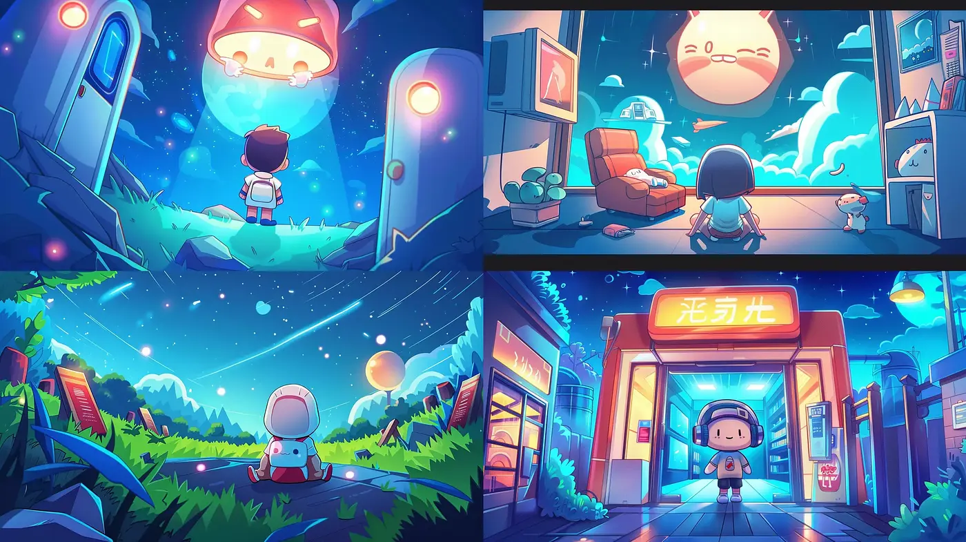 Luminous Dreamscape Vignettes with a Whimsical Anime Essence - Midjourney sref style