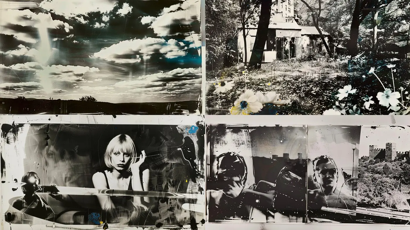 Monochromatic Melancholy: A Fusion of Analog Grunge and Digital Dreams - Midjourney sref style
