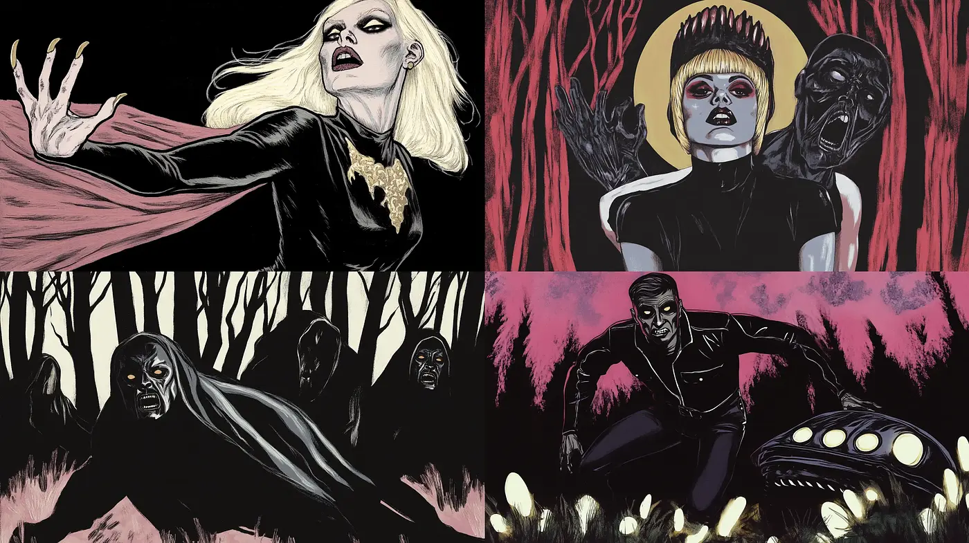 Eerie Nocturnal Enchantment with a Gothic Graphic Novel Aesthetic - Midjourney sref style