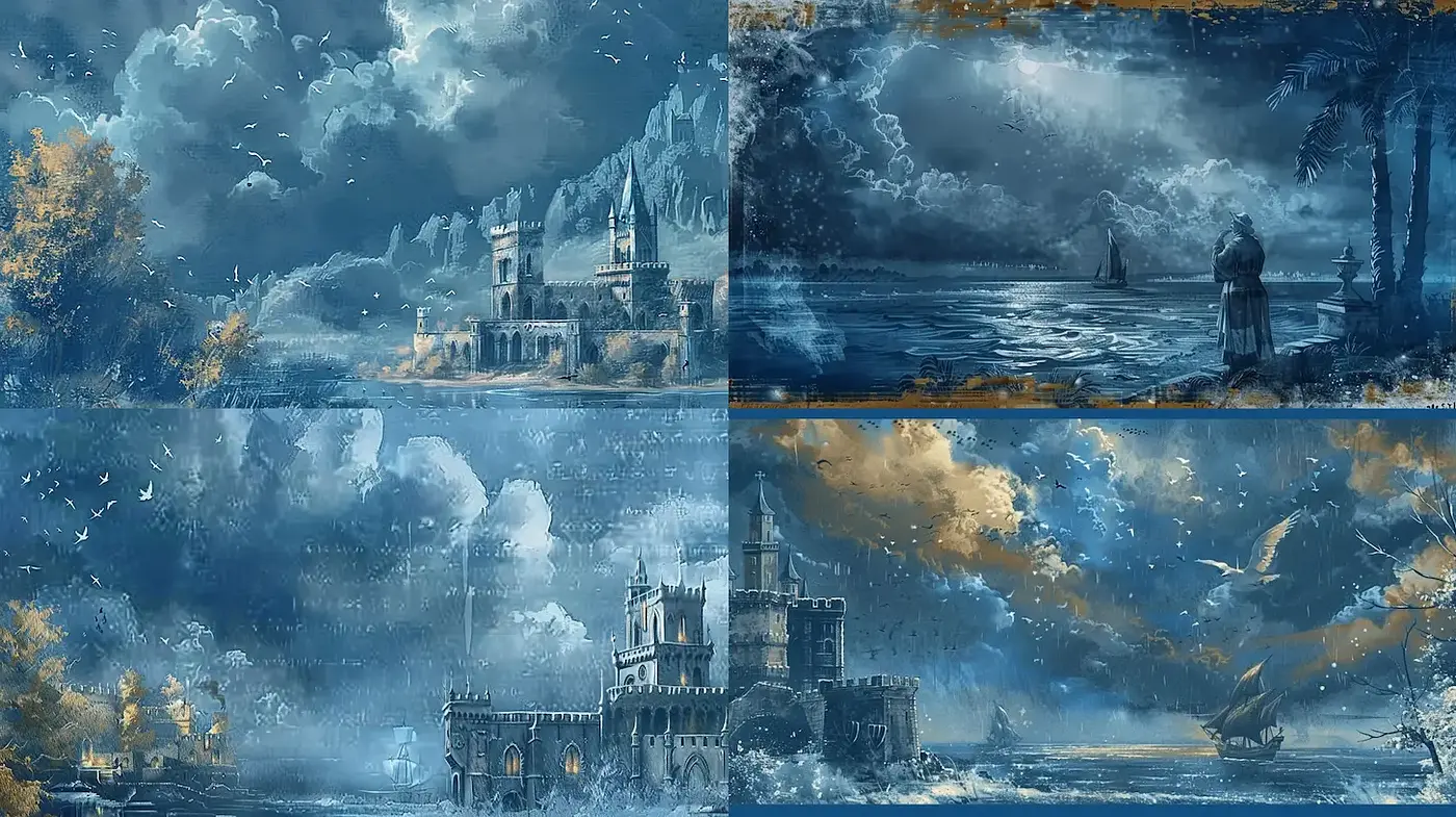 Serene and Mysterious Seascapes with a Monochromatic Palette - Midjourney sref style