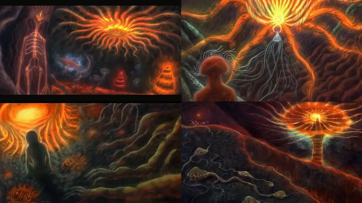 Ethereal Luminance: An Odyssey of Radiant Entities in Surreal Landscapes - Midjourney sref style