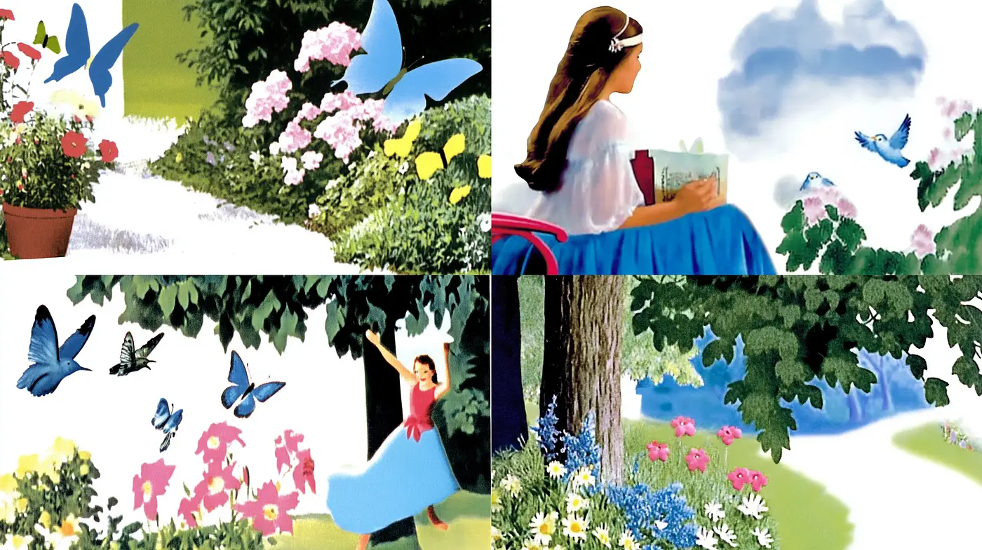 Serene Garden Impressions with Vivid Flora and Fauna - Midjourney sref style
