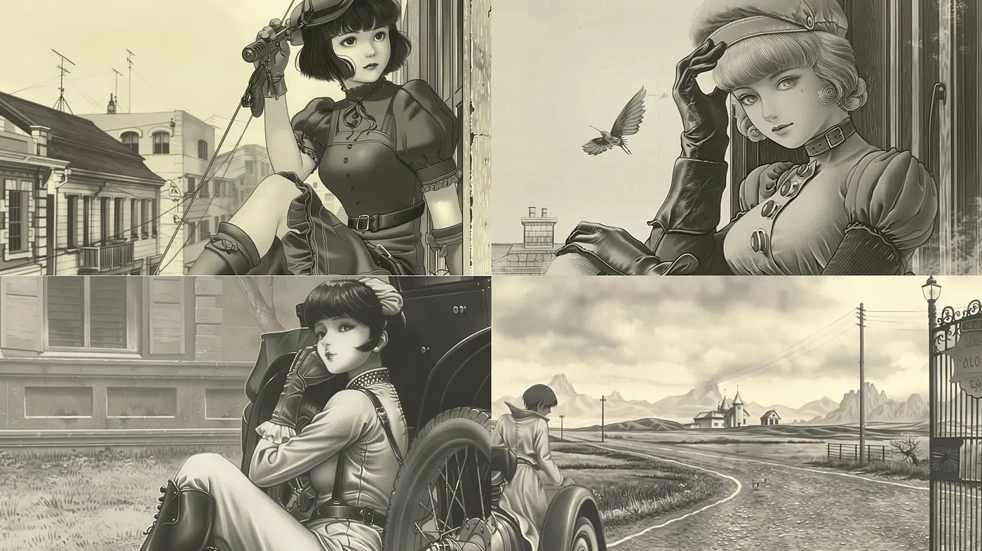 Sepia-Toned Vintage Nostalgia: A Fusion of Detailed Line Art and Past Eras - Midjourney sref style
