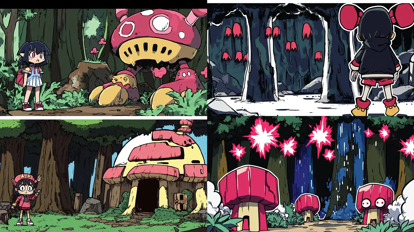 Enchanted Forest Anime Adventure: A Vivid and Whimsical Illustration Series - Midjourney sref style