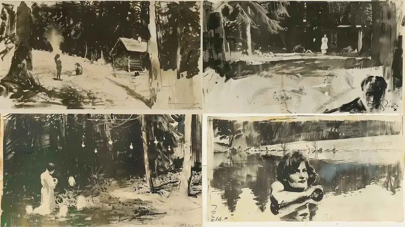 Monochromatic Rustic Landscapes with a Touch of Nostalgia - Midjourney sref style