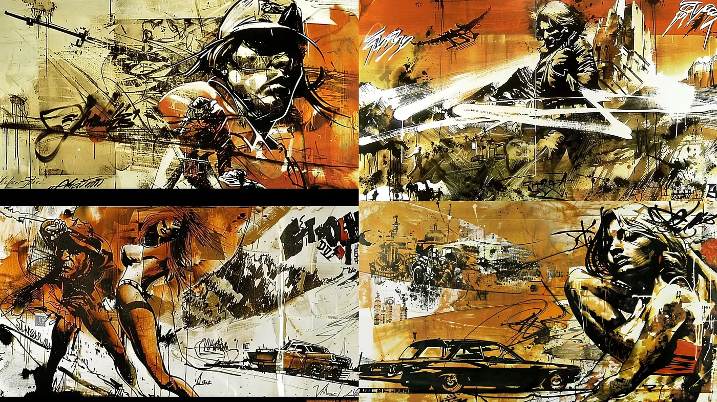 Dynamic Urban Expression: A Blend of Graffiti Art and Abstract Impressionism - Midjourney sref style
