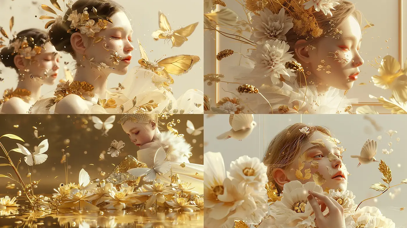 Golden Hour Bloom – Ethereal Elegance in Harmonious Hues - Midjourney sref style