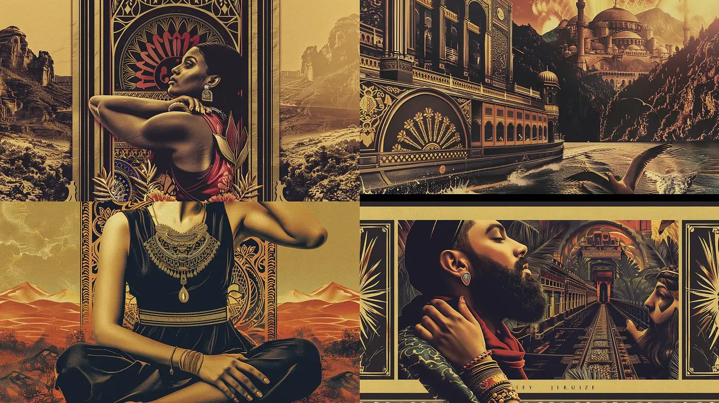 Opulent Art Deco Fusion with South Asian Aesthetics - Midjourney sref style