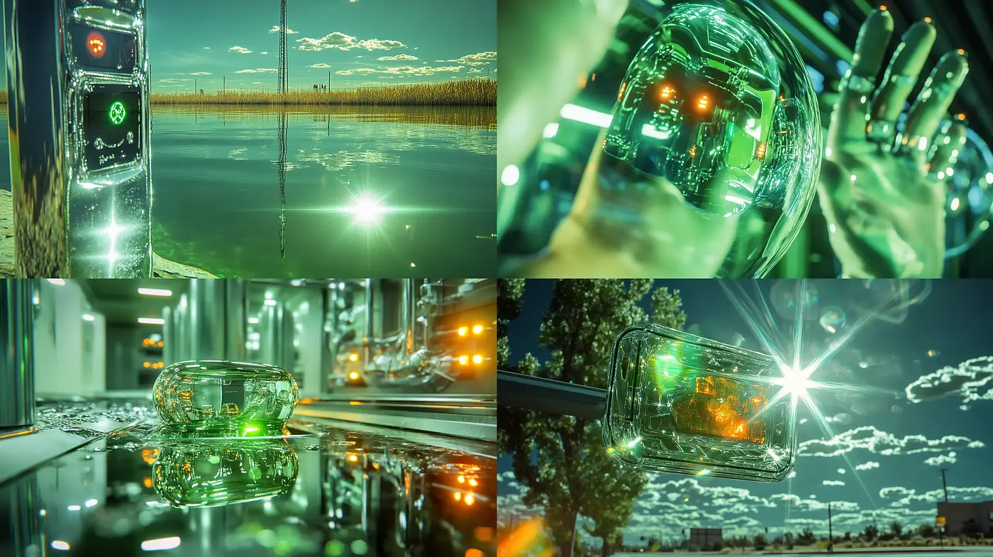 Emerald Luminance: A study of reflective surfaces and vibrant green tones - Midjourney sref style