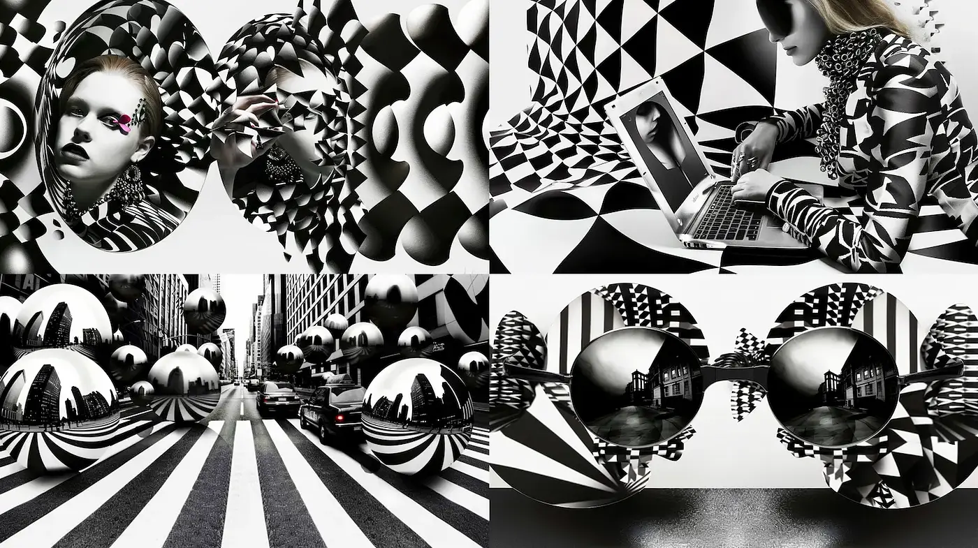 Striking Black and White Surrealism with Geometric Abstraction - Midjourney sref style