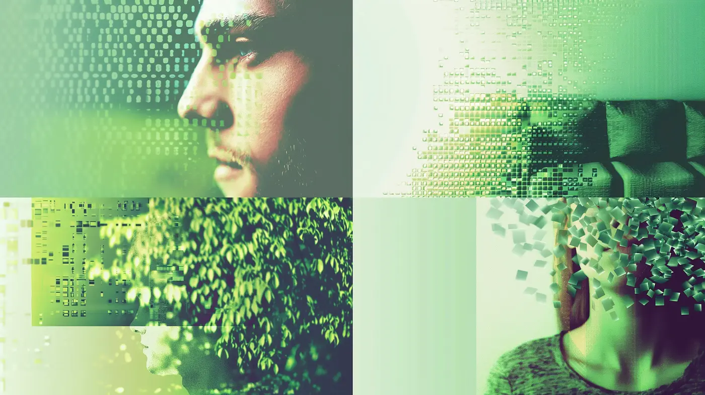 Digitized Green Spectrum: A Fusion of Pixelation and Portraiture - Midjourney sref style