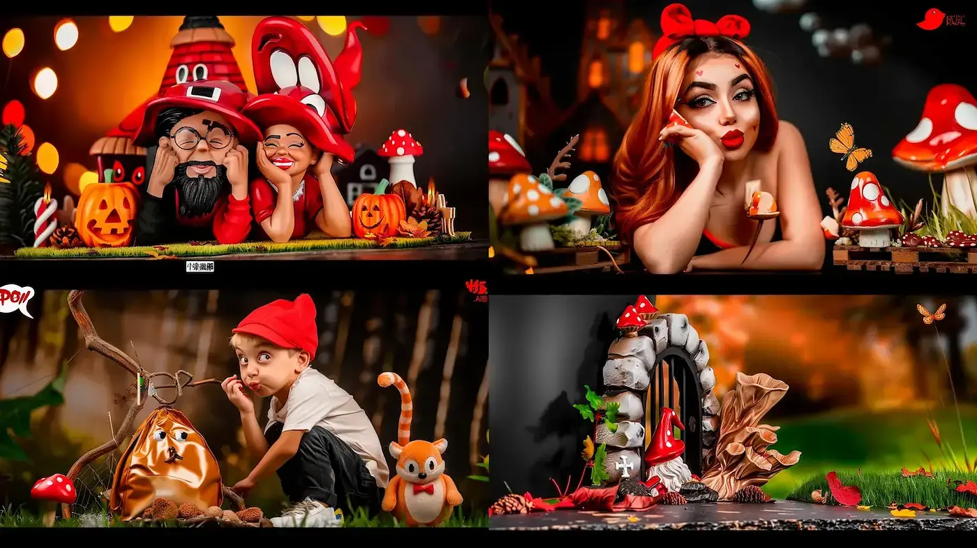 Whimsical autumn-inspired compositions with vibrant characters and enchanting scenes - Midjourney sref style