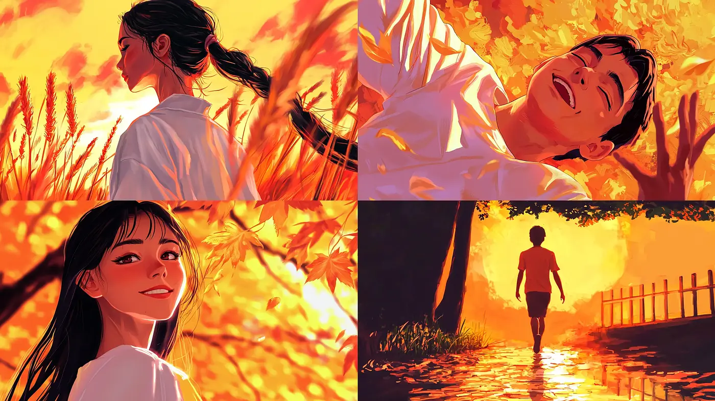 Warm Hues of Twilight: A Harmonious Blend of Light and Reflection in Illustration - Midjourney sref style