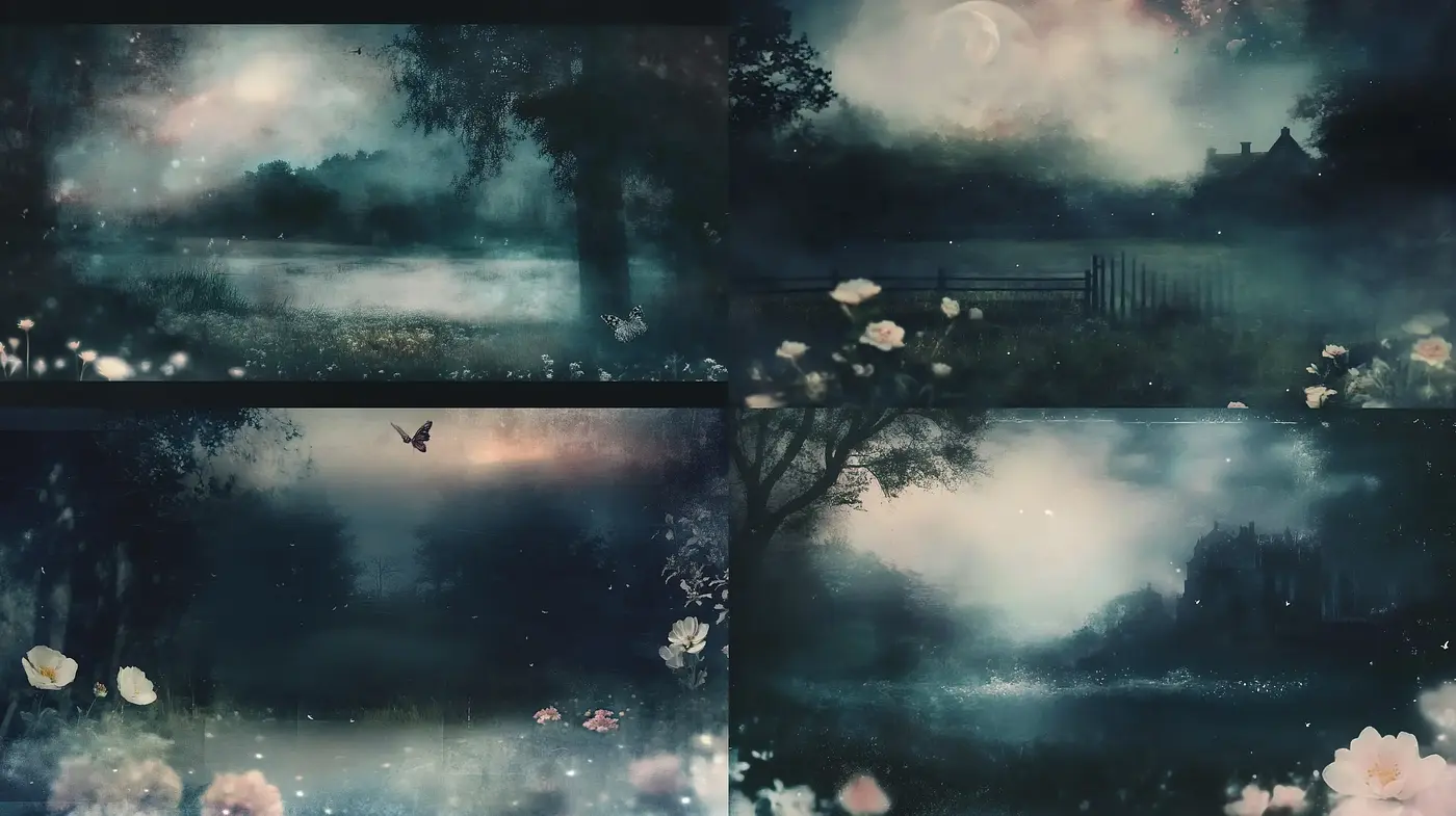 Ethereal Nocturne Gardens: A Mystical and Dreamlike Artistic Conception - Midjourney sref style