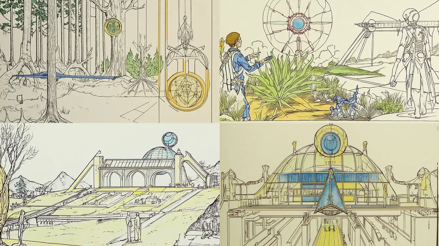 Ethereal Architectural Concept Art in Sepia Tones - Midjourney sref style