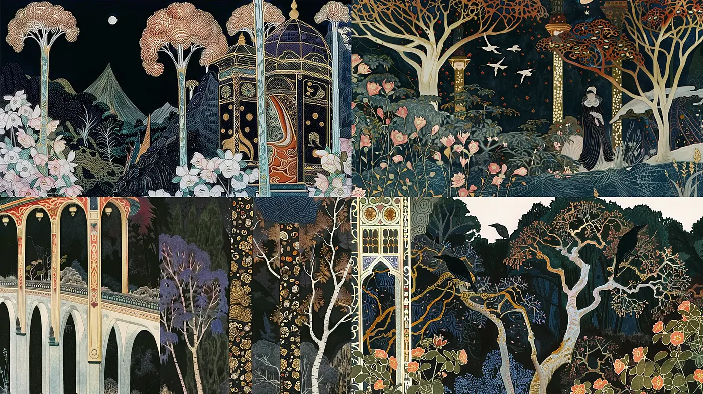 Enigmatic Oriental Garden at Twilight - Midjourney sref style