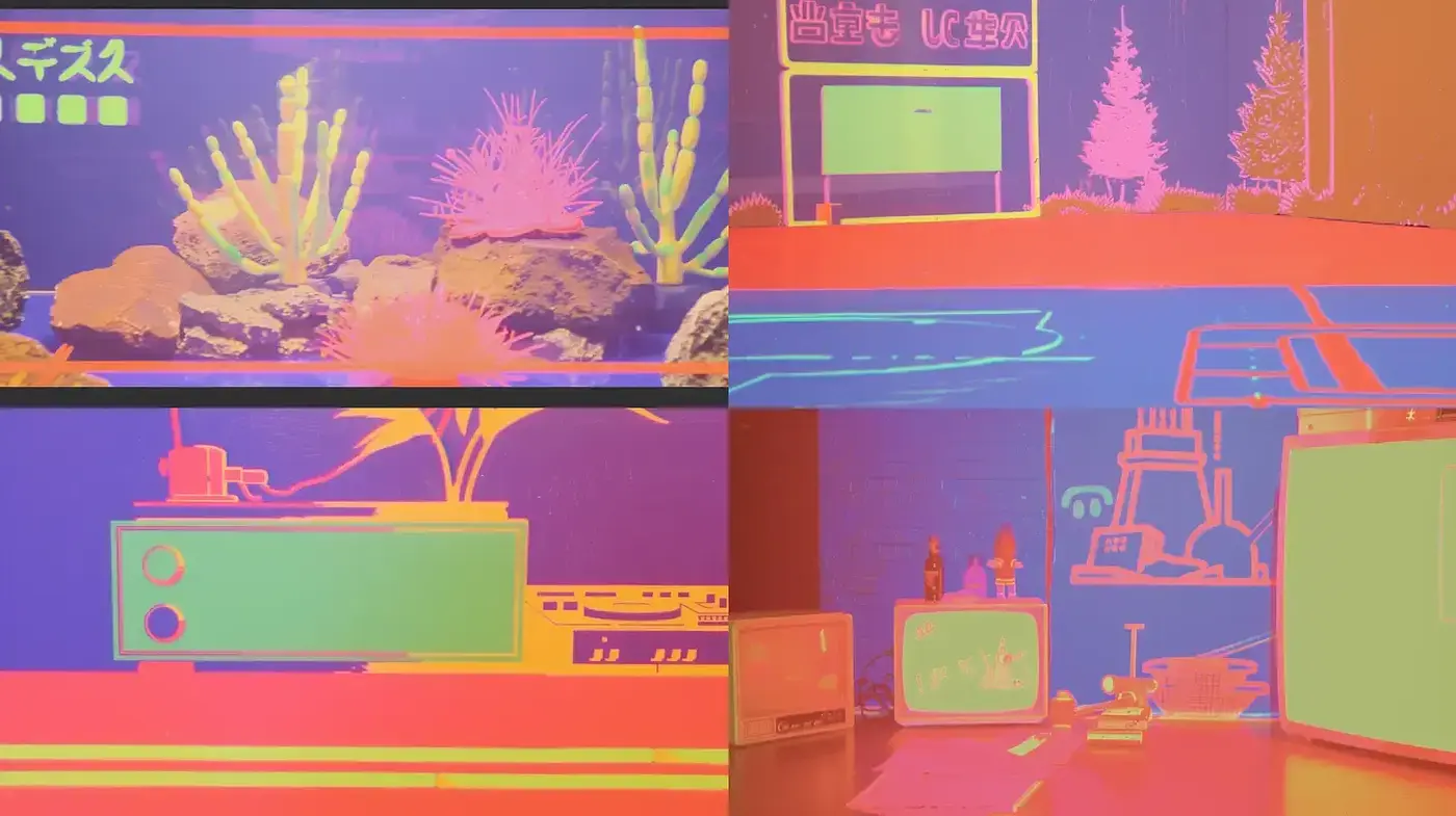 Surreal Retro Futurism with Neon Glow and Geometric Elements - Midjourney sref style