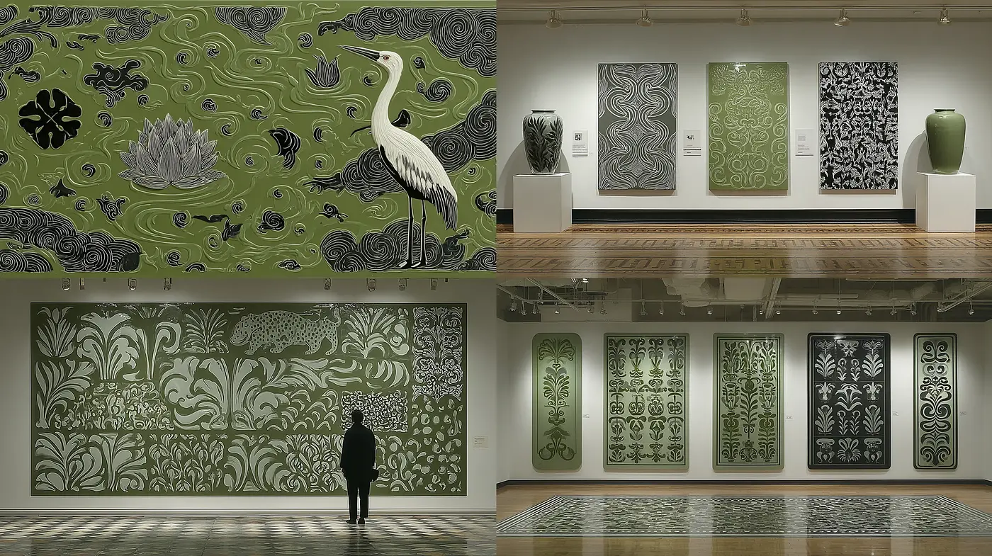 Serene and Contemporary Art with Nature-Inspired Motifs - Midjourney sref style