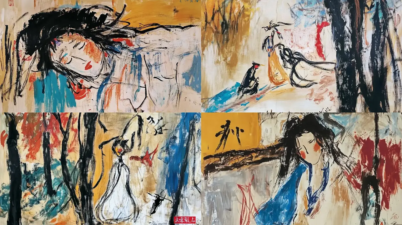 Abstract Expressionist Harmony with a Touch of Eastern Artistry - Midjourney sref style
