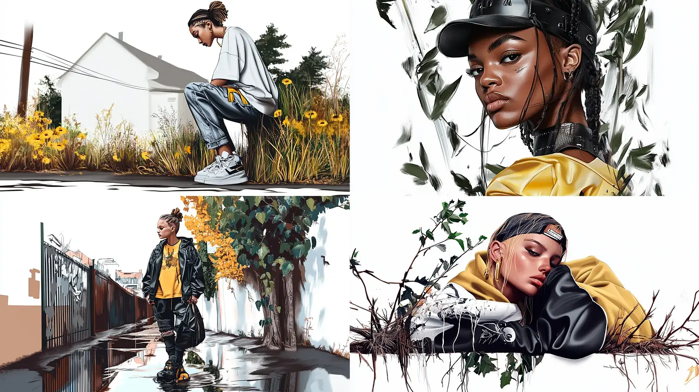 Urban Elegance: A Seamless Fusion of Digital Realism and Street Fashion Aesthetics - Midjourney sref style