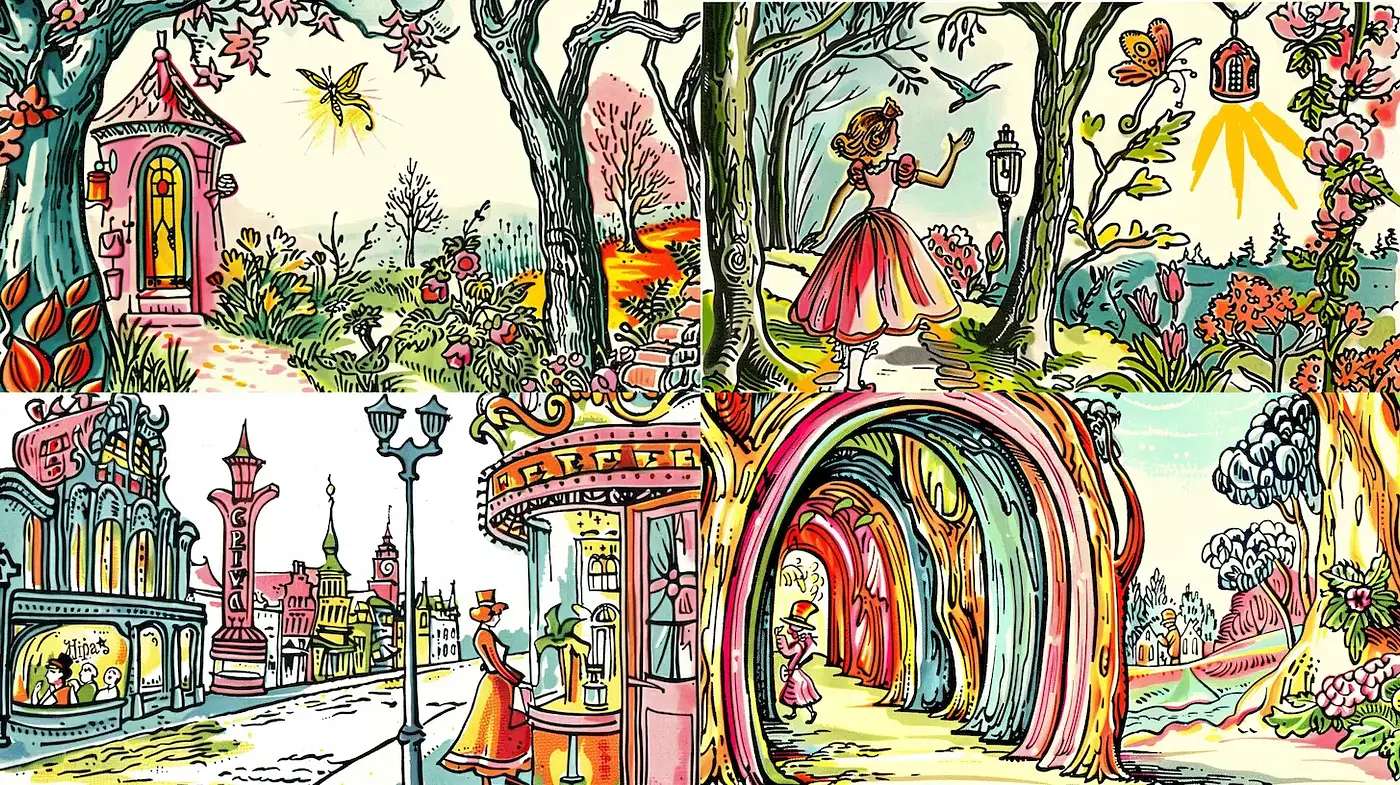 Whimsical Illustrations with Vibrant Elements - Midjourney sref style