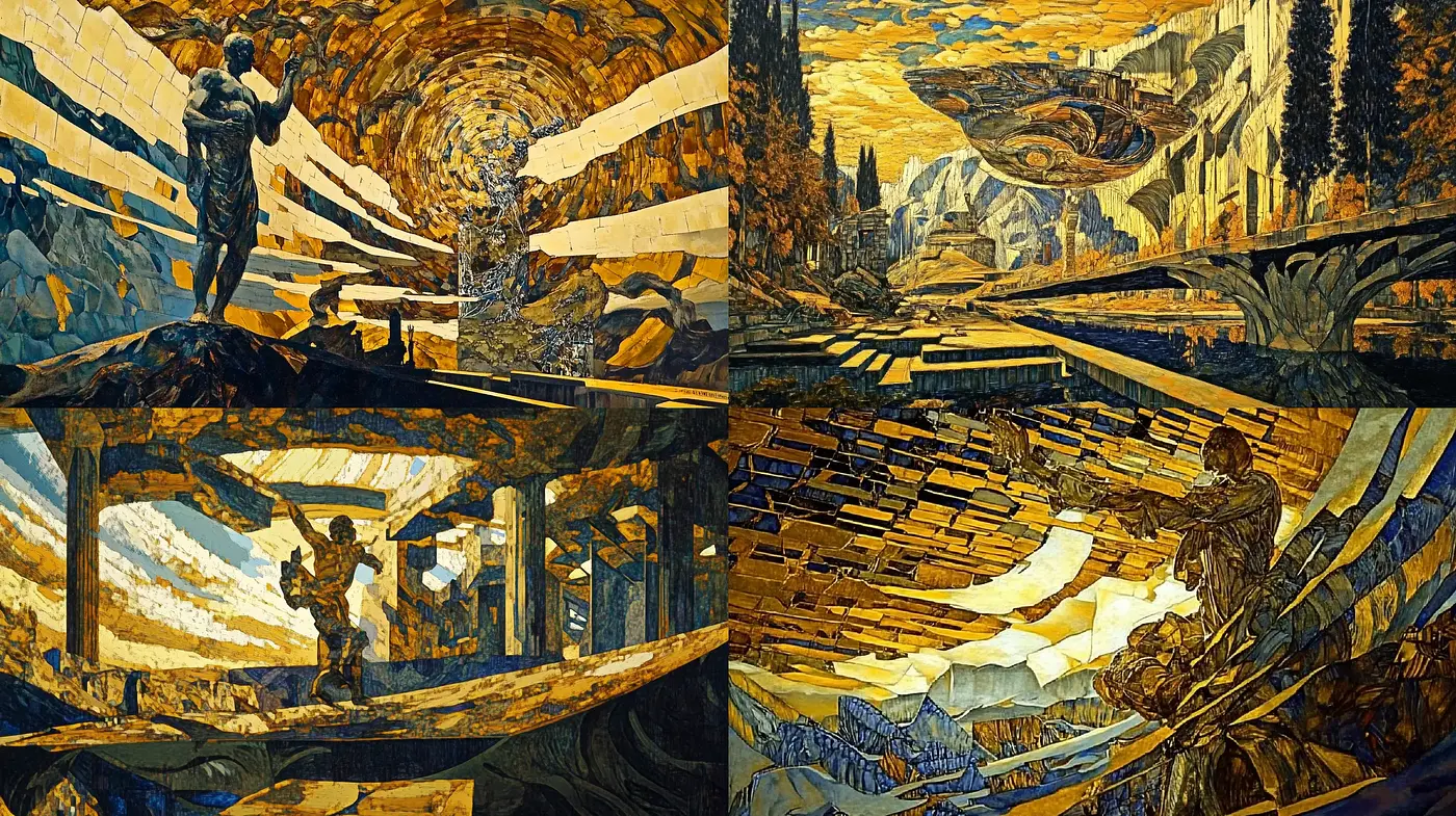 Stylized Geometric Tessellation in Monochromatic Gold - Midjourney sref style