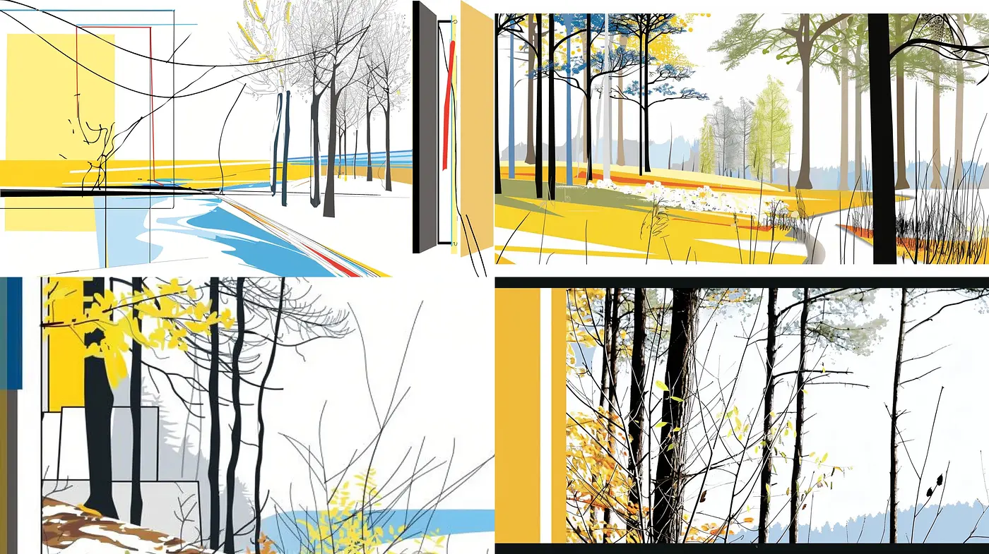 Abstract Arboreal Illustrations in Bold Colors - Midjourney sref style