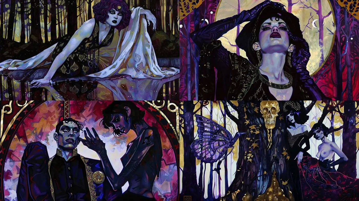 Gothic Enchantment: A Modern Fusion of Dark Romance and Mysticism - Midjourney sref style