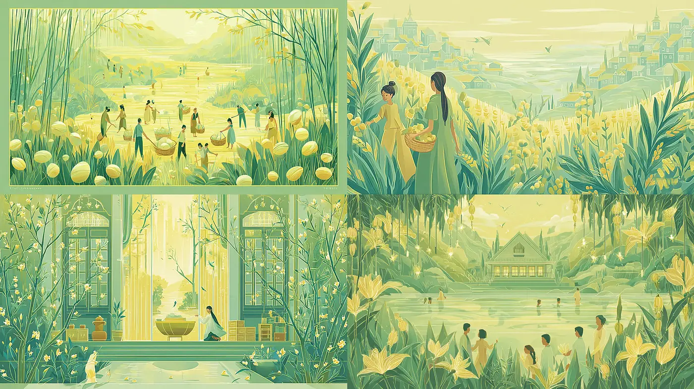 Serene and Harmonious Landscapes with a Vintage Aesthetic - Midjourney sref style